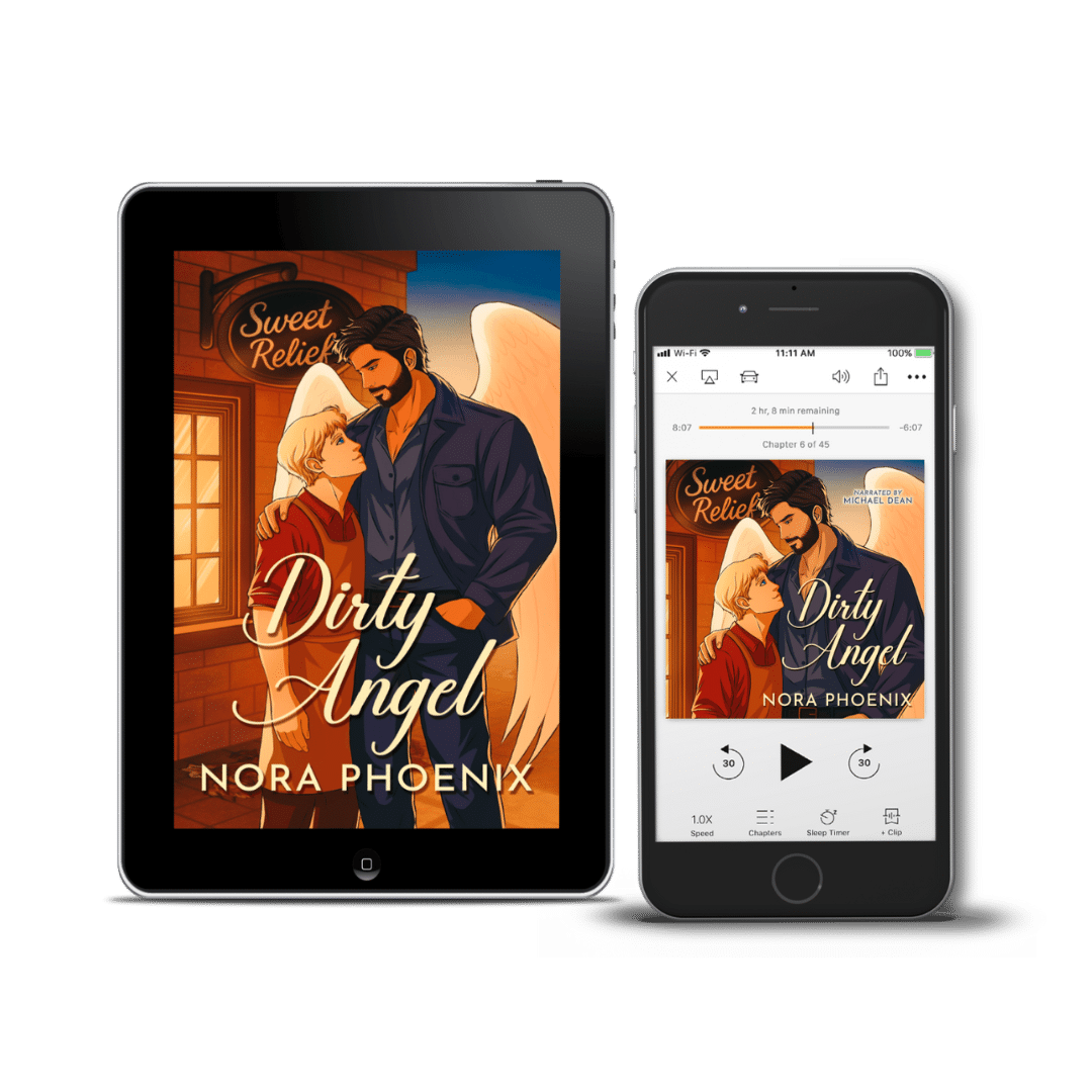 3D render tablet and phone of book cover Dirty Angel by Nora Phoenix
